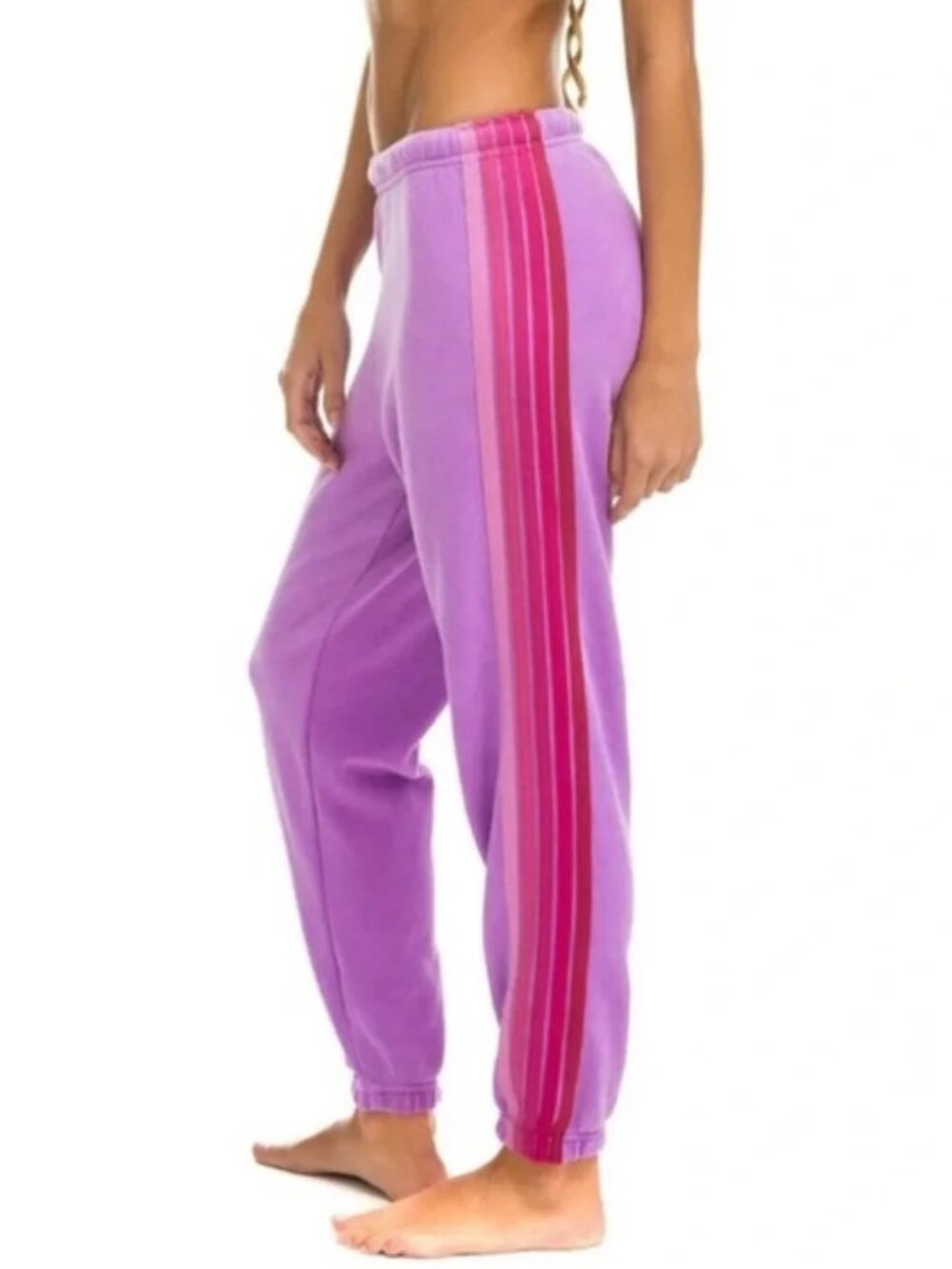 AVIATOR NATION Women's Neon Purple Pink Ombre 5 Stripe Sweatpants Size XS $165